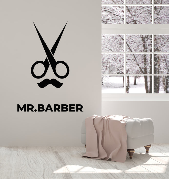 Vinyl Wall Decal Mr.Barber Barbershop Scissors Professional Hairdresser Moustache Stickers Mural (g2774)