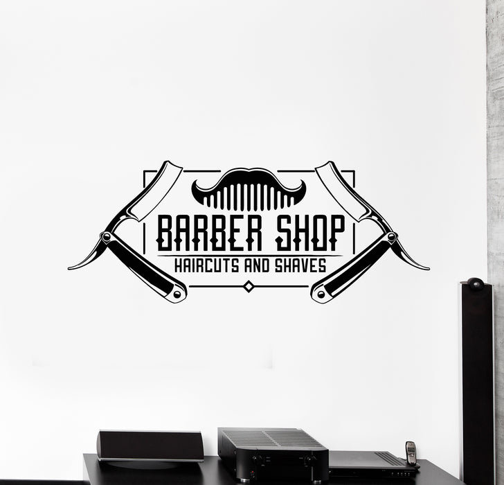 Vinyl Wall Decal Man's Hair Cutting Barber Shop Badges Tools Stickers Mural (g654)