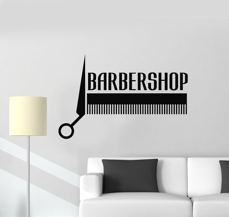 Vinyl Wall Decal Hair Barbershop Comb Scissors Man Style Stickers Mural (g903)