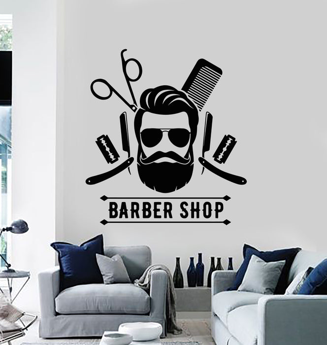 Vinyl Wall Decal Barber Shop Tools Stylist Hair Men's Haircut Barbershop Stickers Mural (g938)