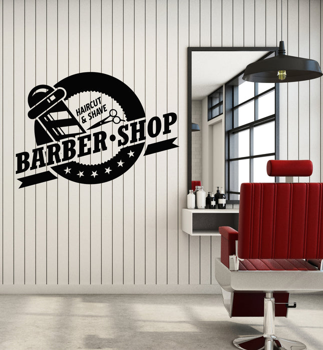 Vinyl Wall Decal Haircut Shave Barber Shop Inscription Scissors Stickers Mural (g1329)