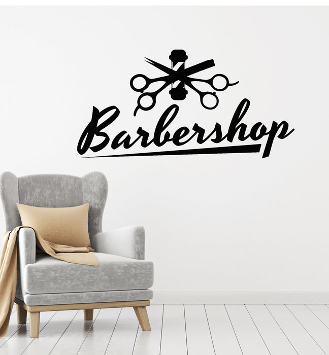 Vinyl Wall Decal Barbershop Haircuts And Shaves Scissors Hair Salon Stickers Mural (g1533)