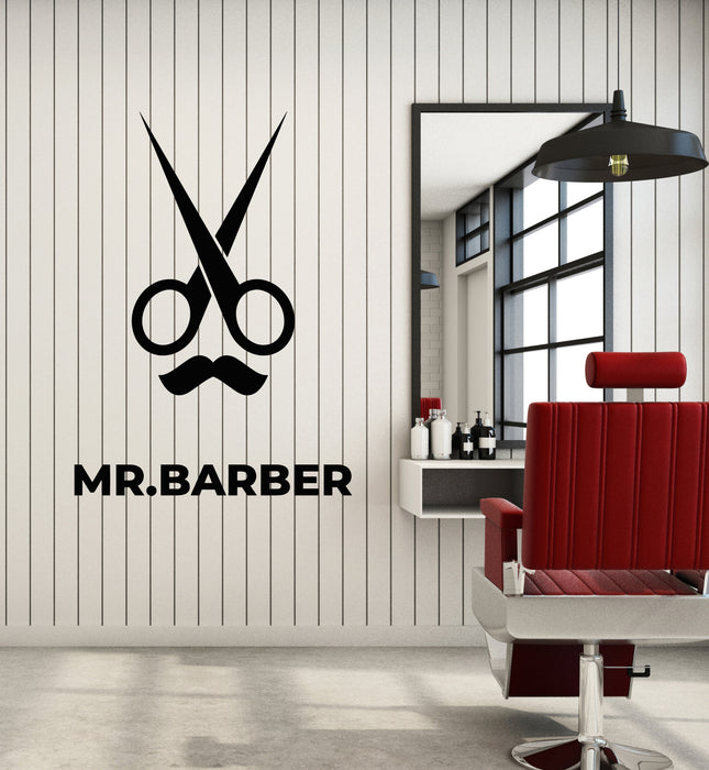 Vinyl Wall Decal Mr.Barber Barbershop Scissors Professional Hairdresser Moustache Stickers Mural (g2774)