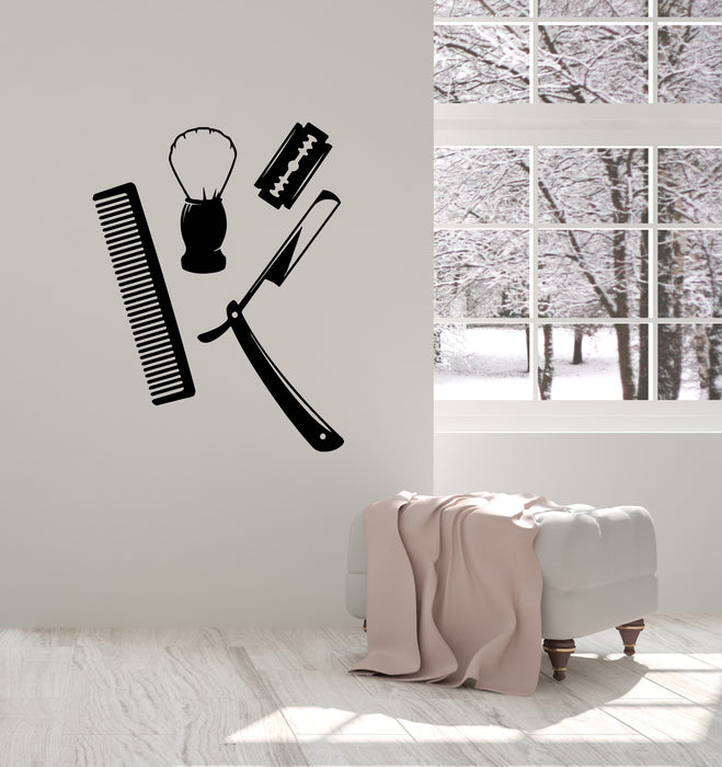 Vinyl Wall Decal Barber Shop Men's Hairstyle Shaving Comb Stickers Mural (g554)