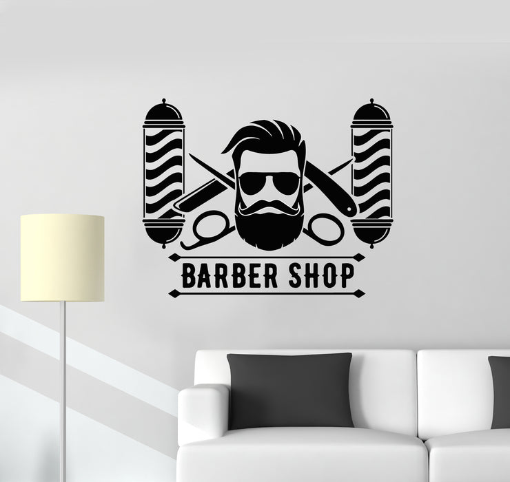 Vinyl Wall Decal Gentlemen's Barber Shop Tools Moustache Haircut Shaves Stickers Mural (g646)