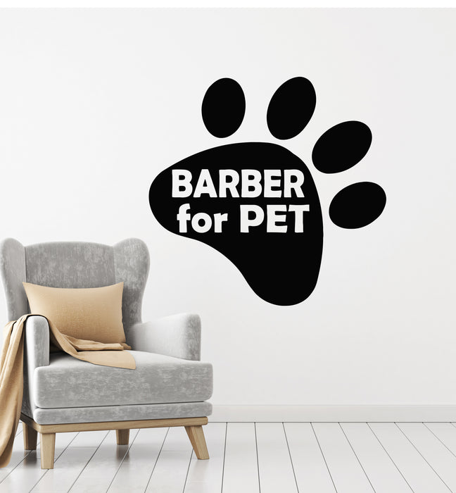 Vinyl Wall Decal Barber For Pet Animals Barber Haircut Paw Print Stickers Mural (g7997)
