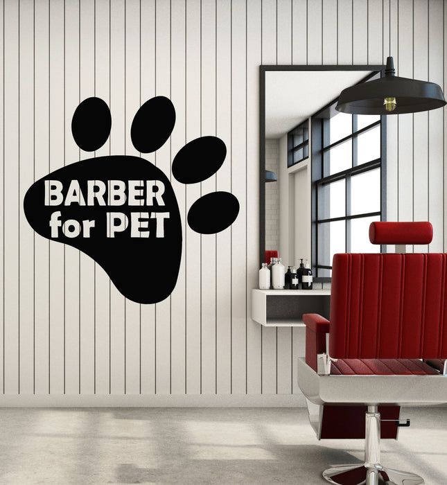 Vinyl Wall Decal Barber For Pet Animals Barber Haircut Paw Print Stickers Mural (g7997)