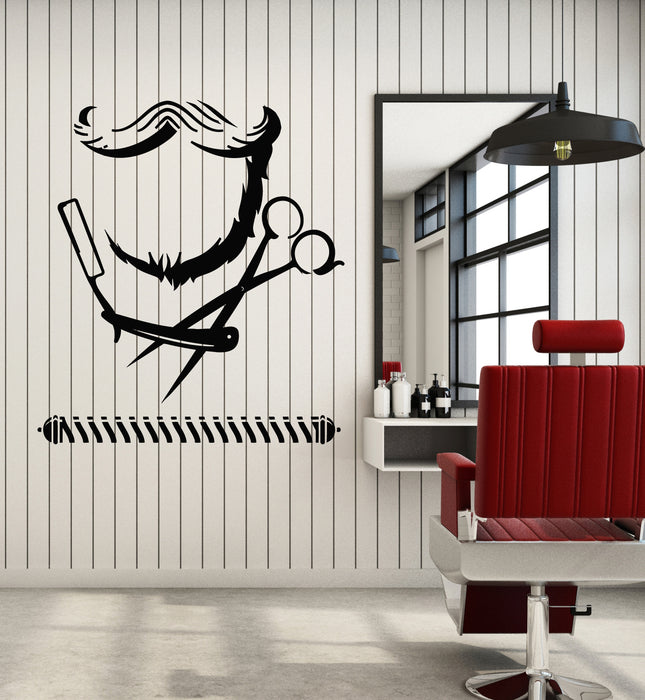 Vinyl Wall Decal Barber Hair Salon Man's Hair Cutting Beard Stickers Mural (g6700)