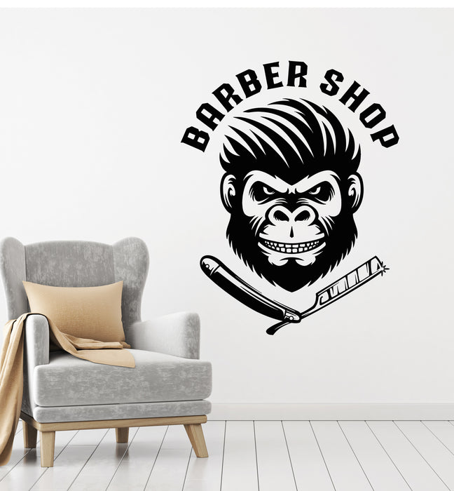 Vinyl Wall Decal Barbershop Tools Hair Salon Monkey Head Stickers Mural (g4989)