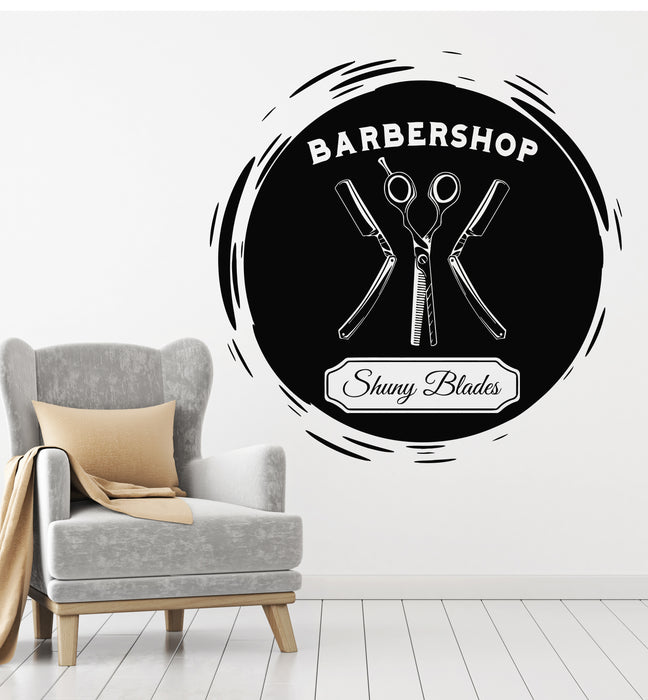 Vinyl Wall Decal Shuny Blades Barbershop Man's Hair Salon Stickers Mural (g5246)