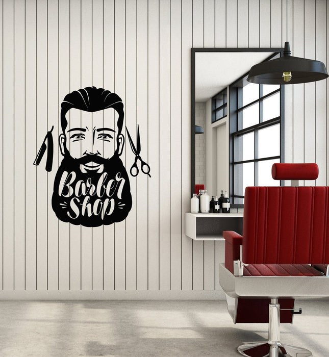 Vinyl Wall Decal Barbershop Barber Hair Salon Beard Interior Stickers Mural (ig5868)