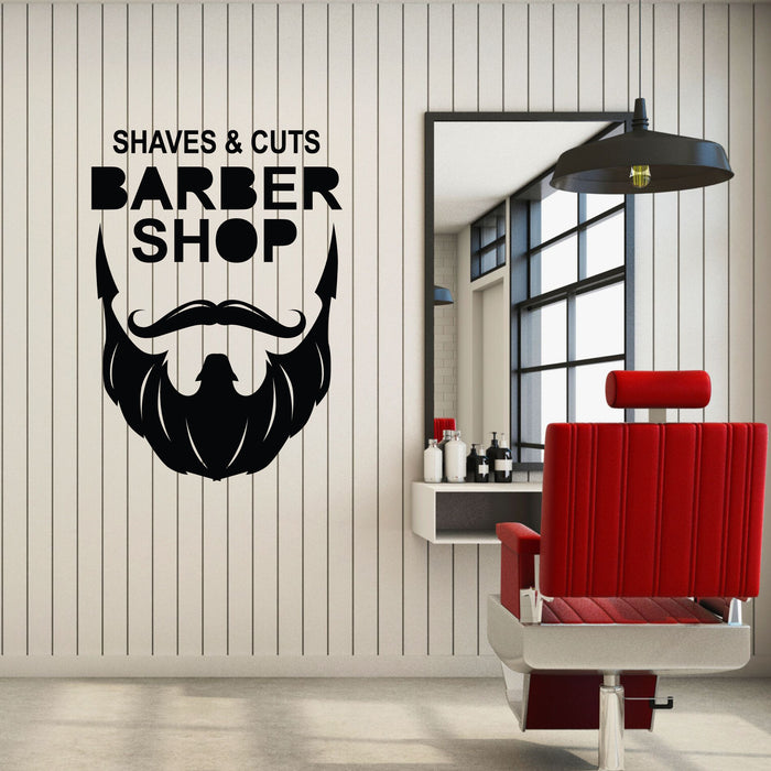 Barber Shop Vinyl Wall Decal Shaves Cuts Beard Mustache Stickers Mural (k164)