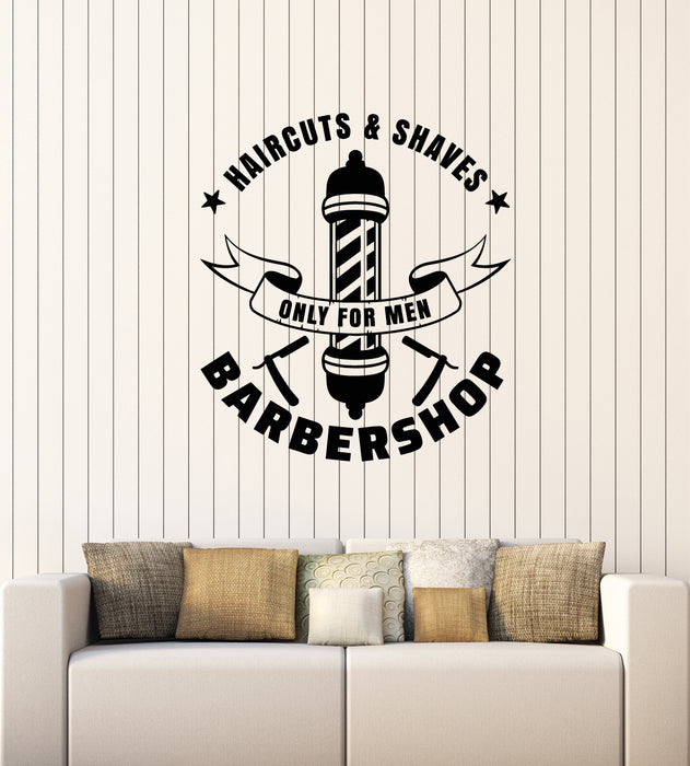 Vinyl Wall Decal Haircuts Shaves Only For Man Barber Shop Stickers Mural (g3436)