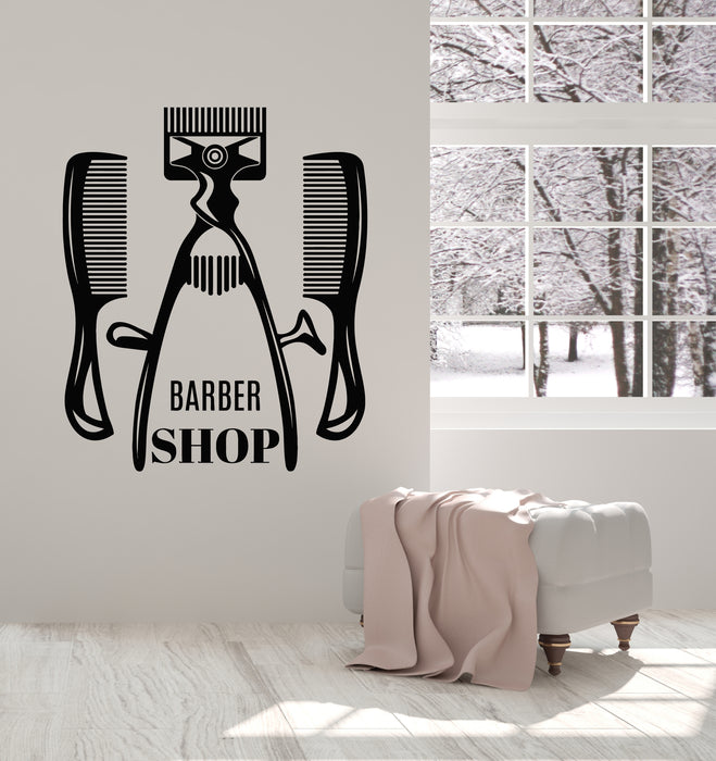 Vinyl Wall Decal Man's Hair Scissors Haircuts Barber Shop Tools Stickers Mural (g4205)