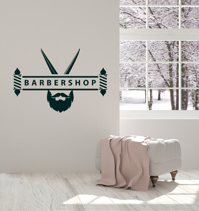 Barbershop Vinyl Wall Decal Lettering Scissors Beard Hair Salon Stickers Mural (k261)