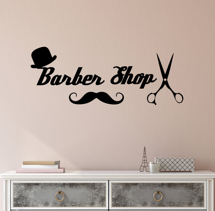 Barber Shop Vinyl Wall Decal Wall Hair Style Salon Moustache Scissors Stickers Mural (k310)