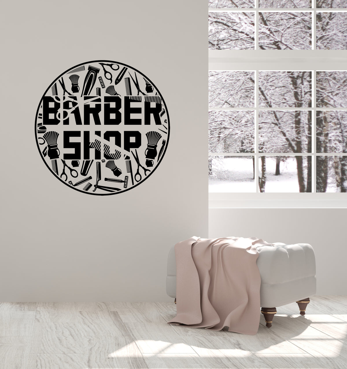 Barber Shop Vinyl Decal Beauty Salon Scissors Tools Lettering Circle S ...