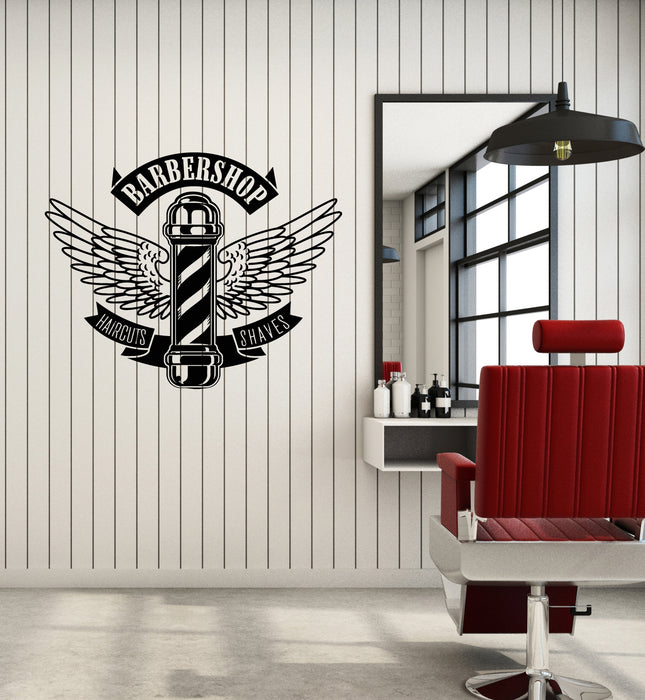 Vinyl Wall Decal Barber Icon Barbershop Man's Hair Service Wings Stickers Mural (g3669)