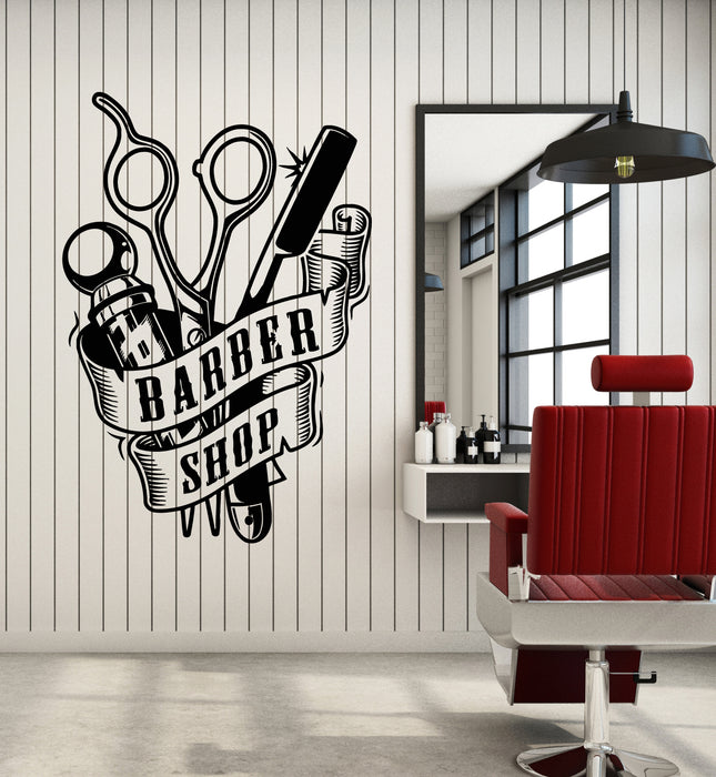 Vinyl Wall Decal Shaves Service For Man Haircut Barbershop Stickers Mural (g3894)