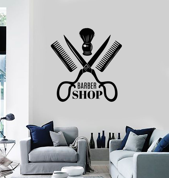 Vinyl Wall Decal Haircuts Shaves Barbershop Service Barber Tools Stickers Mural (g4202)