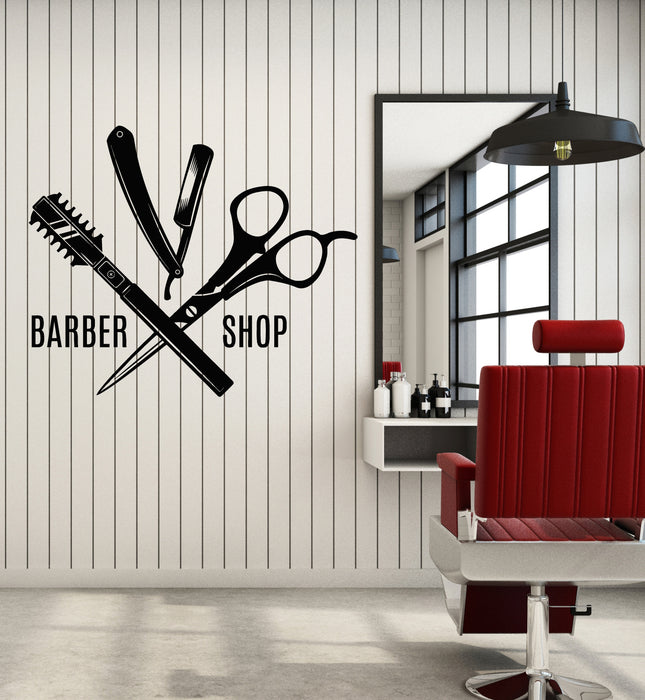Vinyl Wall Decal Haircuts for Men Barbershop Tools Hair Cutting Stickers Mural (g4203)