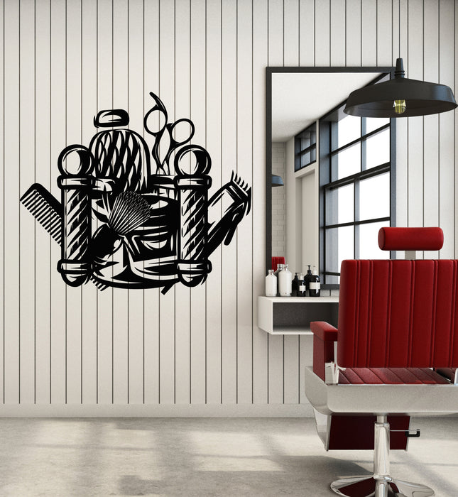 Vinyl Wall Decal Barbershop Icons Man's Hair Cutting Hairstyle Stickers Mural (g6806)