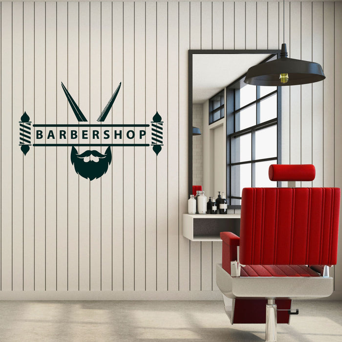 Barbershop Vinyl Wall Decal Lettering Scissors Beard Hair Salon Stickers Mural (k261)