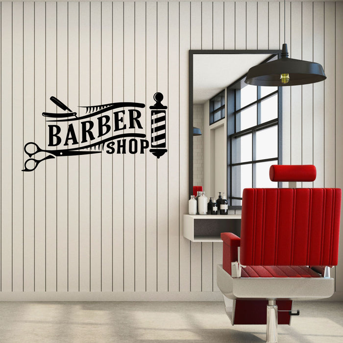 Barber Shop Vinyl Wall Decal Lettering Hair Salon Scissors Stickers Mural (k272)