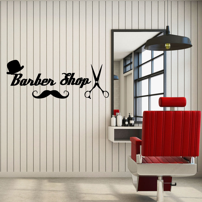 Barber Shop Vinyl Wall Decal Wall Hair Style Salon Moustache Scissors Stickers Mural (k310)