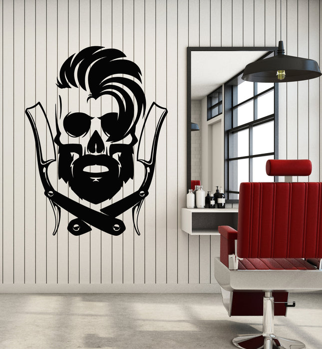 Vinyl Wall Decal Hair Salon Barber Tools Skull Barbershop Shaving Haircut Stickers Mural (g2874)