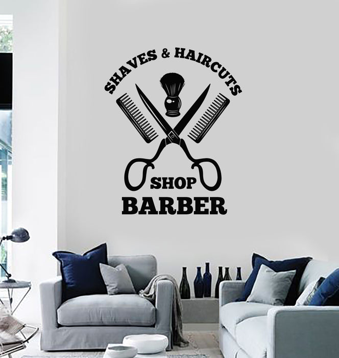 Vinyl Wall Decal Gentlemen's Barber Shop Tools Haircuts Shaves Stickers Mural (g4257)