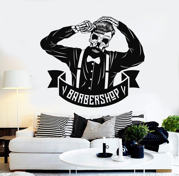 Vinyl Wall Decal Barbershop Icon Skull Bones Haircut Shaves Stickers Mural (g4868)