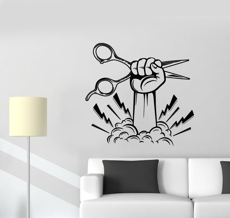 Vinyl Wall Decal Lightning Barber Tools Hair Salon Scissors Stickers Mural (g4882)