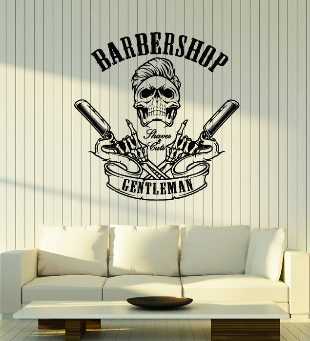 Vinyl Wall Decal Barbershop Icon Man's Hair Service Gentelmen Skull Stickers Mural (g7522)