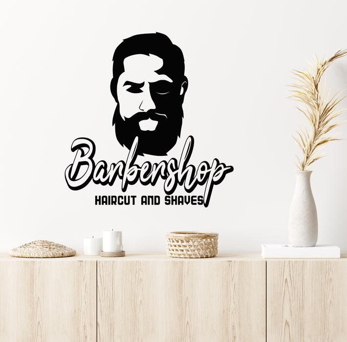 Vinyl Wall Decal Barbershop Icon Shaves Haircut Man's Face Stickers Mural (g7578)