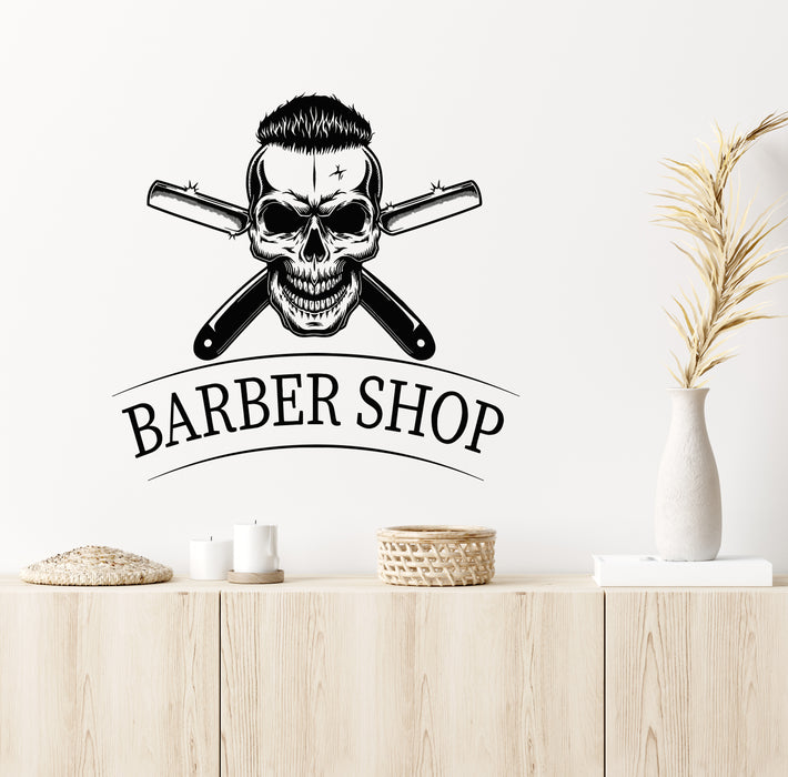 Vinyl Wall Decal Haircut Shaves Barber Shop Skull Professional Service Stickers Mural (g7643)