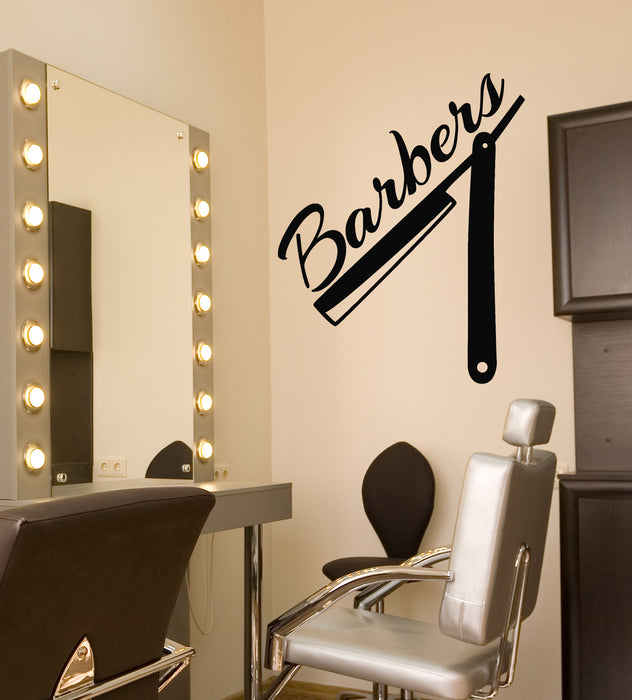 Barber Razor Sticker Vinyl Wall Decal Razor Blade Barbershop Man's Hair Salon Stickers Mura ...