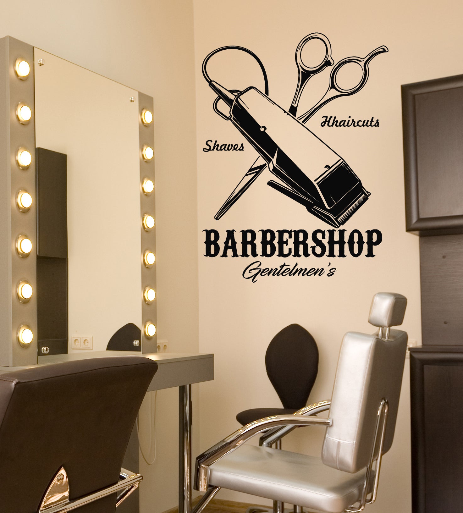 Vinyl Wall Decal Barbershop Gentlemen's Shaves Haircuts Scissors