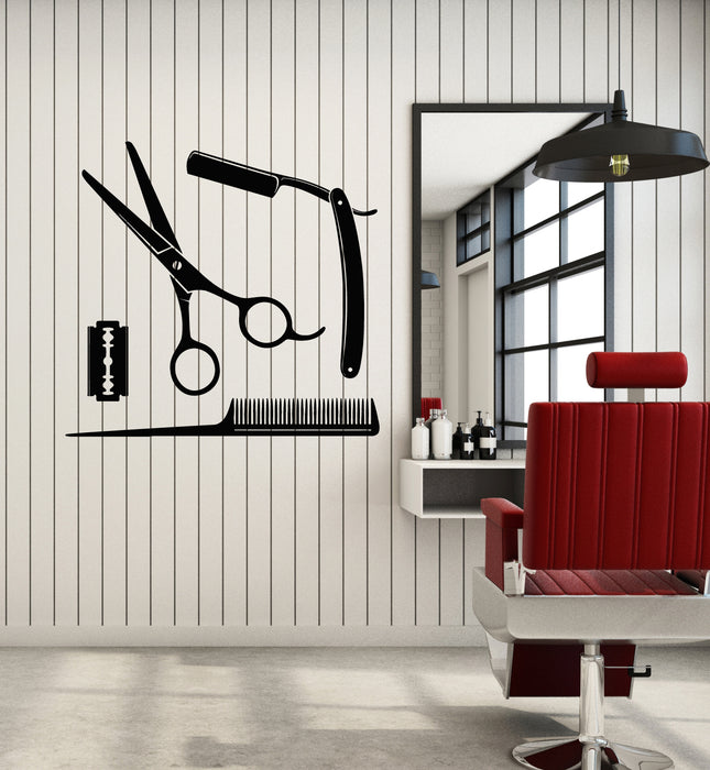 Vinyl Wall Decal Man's Hair Barbershop Barber Tools Shaving Stickers Mural (g3268)