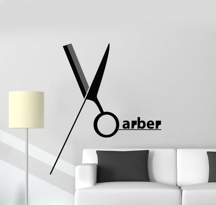 Vinyl Wall Decal Man's Hair Haircut Shaves Barber Tools Barbershop Stickers Mural (g3904)