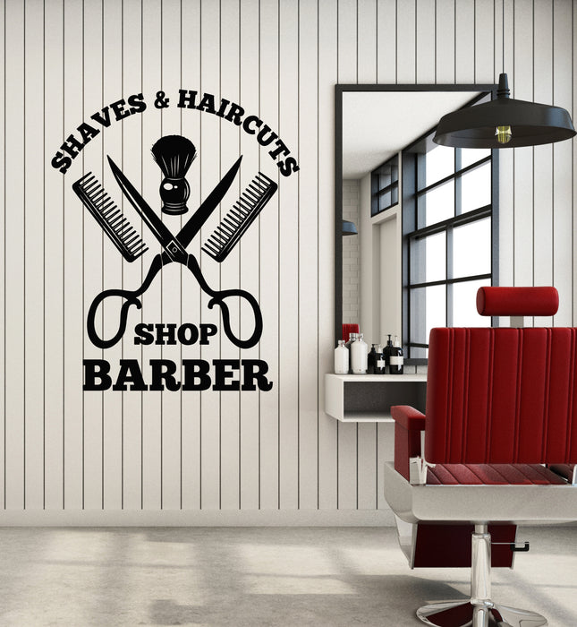 Vinyl Wall Decal Gentlemen's Barber Shop Tools Haircuts Shaves Stickers Mural (g4257)