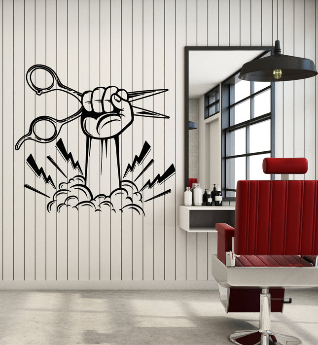 Vinyl Wall Decal Lightning Barber Tools Hair Salon Scissors Stickers Mural (g4882)