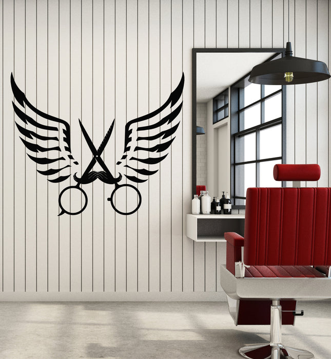 Vinyl Wall Decal Barber Hair Shop Haircuts Shaves Mustache Scissors Stickers Mural (g6490)