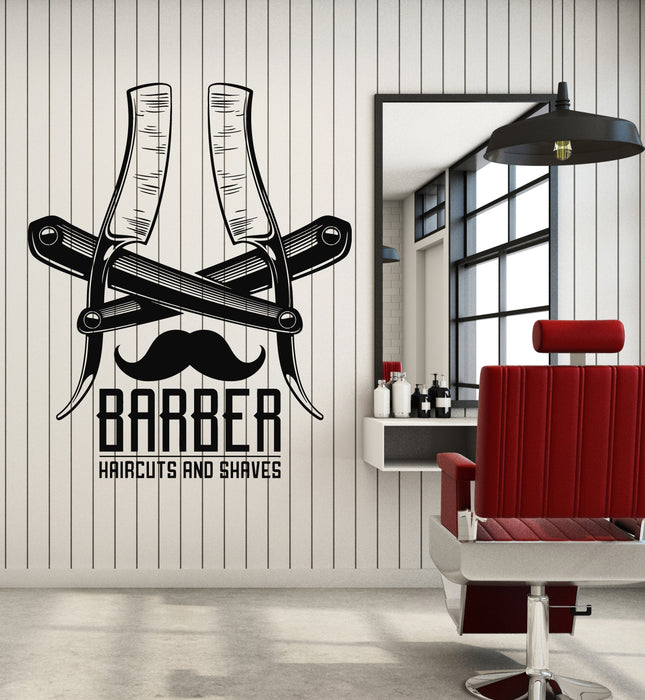 Vinyl Wall Decal Barber Shop Haircuts And Shaves Man's Hair Salon Stickers Mural (g7035)