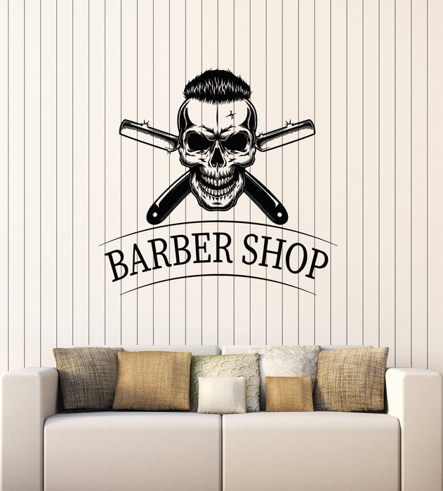 Vinyl Wall Decal Haircut Shaves Barber Shop Skull Professional Service Stickers Mural (g7643)