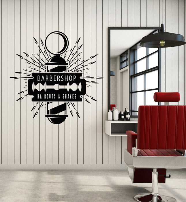 Vinyl Wall Decal Blade Barbershop Logo Haircuts Shaves Stickers Mural (g8025)