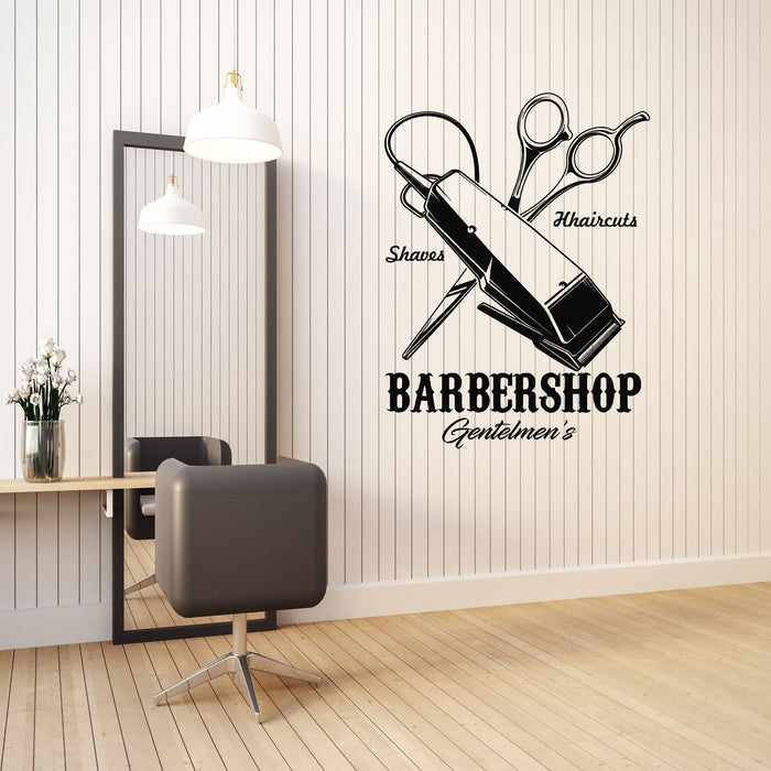 Vinyl Wall Decal Barbershop Gentlemen's Shaves Haircuts Scissors Tools Stickers Mural (g8240)