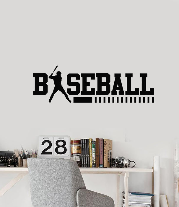 Vinyl Wall Decal Baseball Inscription Player Sports Bat Ball Stickers Mural (g1360)