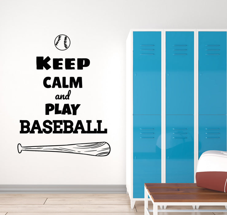 Vinyl Wall Decal Keep Calm And Play Baseball Ball Sports Stickers Mural (g6301)
