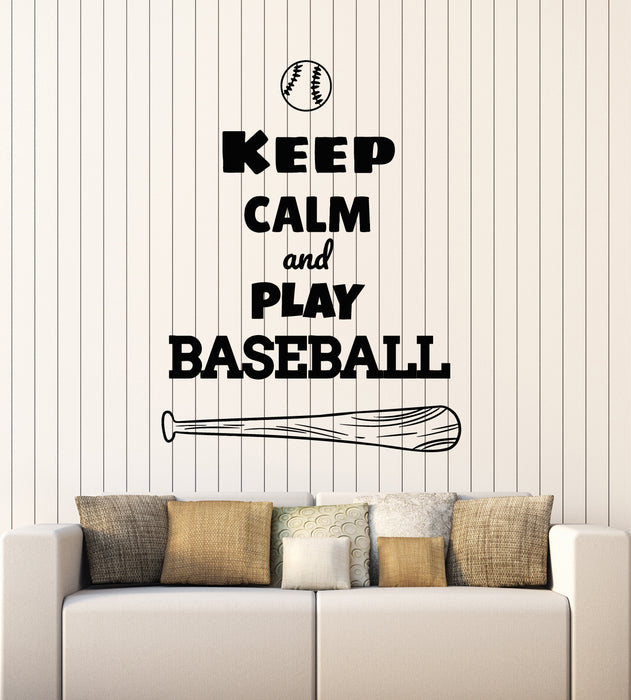 Vinyl Wall Decal Keep Calm And Play Baseball Ball Sports Stickers Mural (g6301)